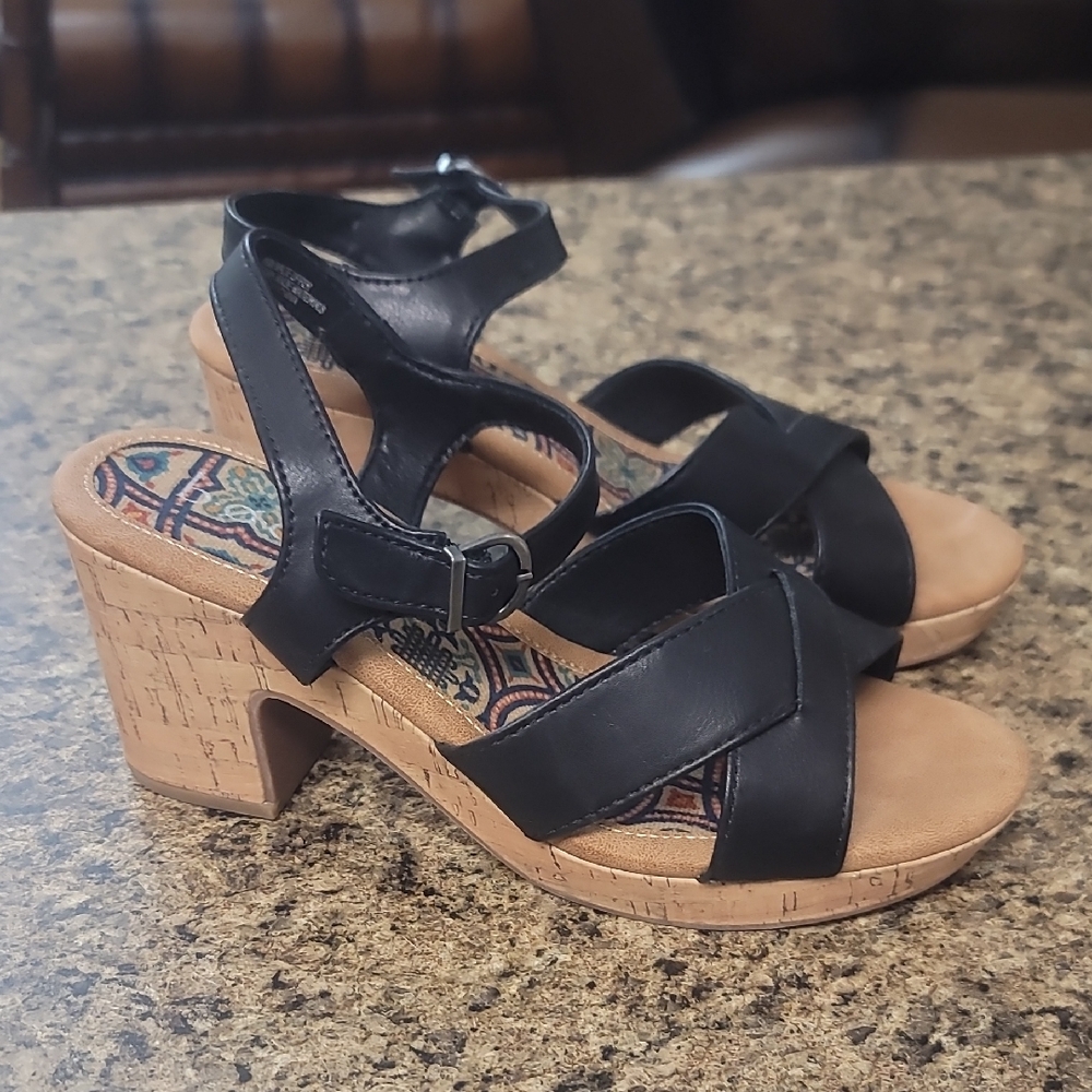 BOC Black Sandals with Cork Heel